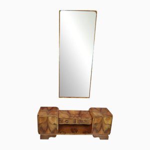 Vintage Art Deco Dressing Table with Mirror in Light Walnut