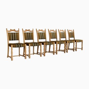 Brutalist Dining Chairs in Oak by Henning Kjærnulf, 1960s, Set of 6