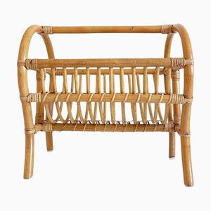 French Riviera Magazine Rack in Bamboo Rattan, 1960s