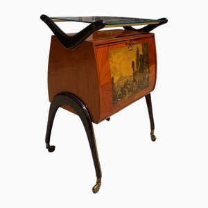 Mid-Century Modern Italian Cocktail Bar Cart Cabinet attributed to Cesare Lacca, 1960s