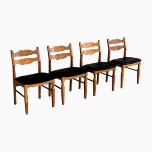 Brutalist Dining Chairs in Oak by Henning Kjærnulf, 1960s, Set of 4