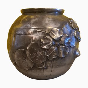 Jarrón francés Art Déco de estaño de Lucien Houzeaux, años 20