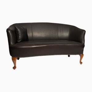 French Round Sofa in Black Water Buffalo Leather, 1890