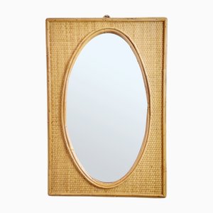 Italian Modern Bamboo and Rattan Wall Mirror by Dal Vera, Italy, 1970s