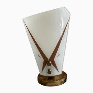 Mid-Century Italian Table Lamp with Glass Shade and Brass Finish