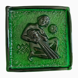 Mid-Century Polish Glass Zodiac Block Aquarius, 1956