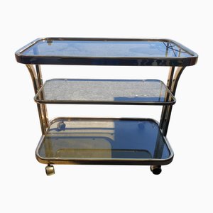 Vintage Italian Brass and Smoked Glass Bar Cart, 1970s, 1960s