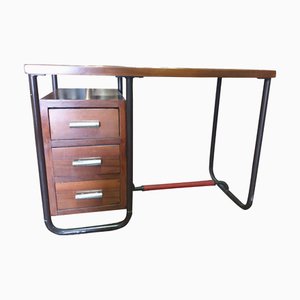 Mid-Century Modern Industrial Desk with Black Metal Frame and Wooden Drawers, 1960s