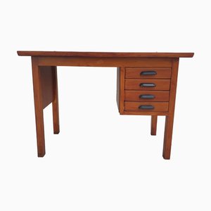 Vintage Wooden Desk with Black Handles, 1950s