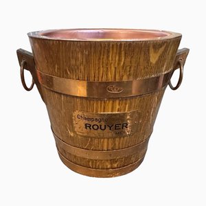 Vinoteca francesa Mid-Century moderna de roble y cobre de Champagne Rouyer, años 60