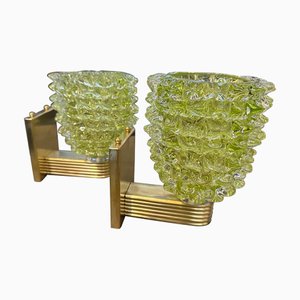 Art Deco Rostrato Green Murano Glass Wall Sconces, 1990s, Set of 2