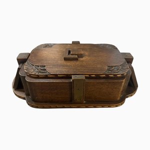 Art Deco Hand-Carved Oak French Box, 1930s