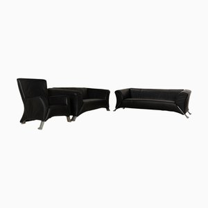 322 Leder Sofa Set in Schwarz Anthrazit von Rolf Benz, 3er Set