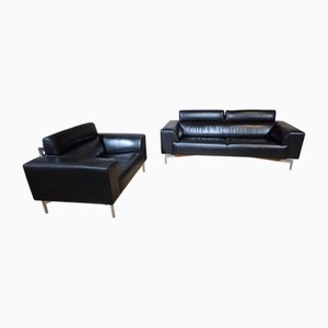 Howlo Three-Seater Loveseat in Black Leather from Leolux