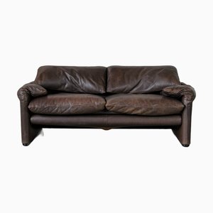 Italian Maralunga Sofa in Brown Leather, 1970s