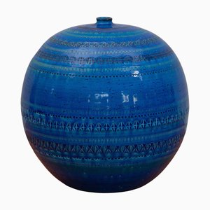 Jarrón grande de cerámica esmaltada en azul de Aldo Londi para Bitossi, años 60