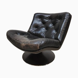 Chaise Pivotante F976 Vintage en Cuir Noir par Geoffrey Harcourt pour Artifort, Pays-Bas, 1970s
