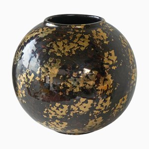 Jarrón italiano Art Déco de cerámica con copos de oro, años 40