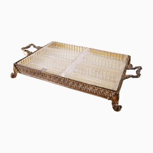 Salsera vintage de vidrio con base de plata estampada 800