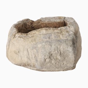 Chamfered Stone Tray Carved from a Single Block for Garden Plants