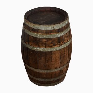 Small Wine Barrel with Wooden Staves and Metal Bands, 20th Century