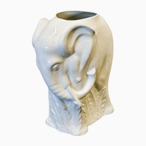Vintage White Ceramic Elephant Umbrella Stand, 1970s
