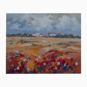Impressionistischer Künstler, Wildblumenlandschaft, Ölgemälde
