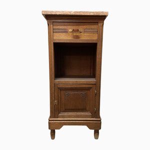 Table de Chevet Antique en Chêne & en Marbre, France