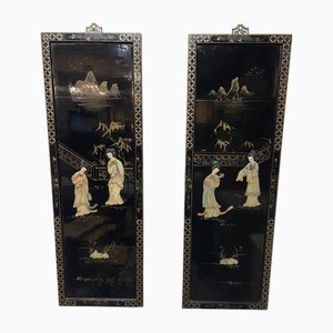 Lackierte chinesische Holzplatten, 2er Set