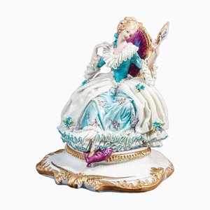 Damenfigur aus Porzellan mit Spiegel von G. Cappe