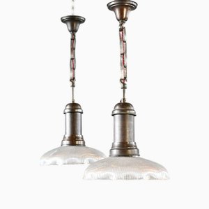 Lampade a sospensione Holophan dell'inizio del XX secolo, anni '20, set di 2