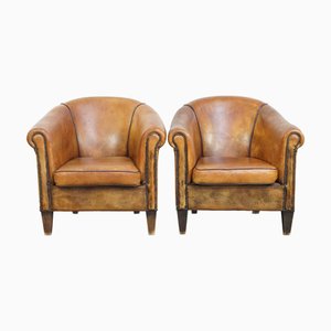 Vintage Sheepskin Club Chairs, Set of 2