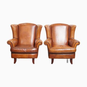 Poltrone in pelle di pecora con bordino nero, set di 2