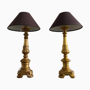 Antike italienische Barock Tischlampen aus Vergoldetem Holz, 1890, 2er Set