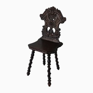 Hand-Carved Dark Oak Chair, 1900s
