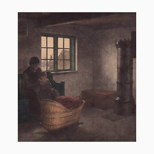 Peter Ilsted, Interior Scene with Mother and Child, Color Mezzotint on Paper, 1932