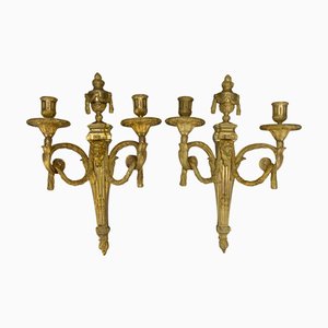 Antique French Bronze Wall Candle Sconces with Lion Heads, 1890s, Set of 2