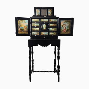 17th Century Flemish Cabinet with Mythological Paintings and Silver Decoration