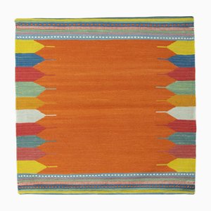 Handwoven Kilim Fars Rug in Orange and Natural Tones