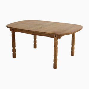 Brutalist Extendable Dining Table in Oak by Henning Kjærnulf, 1960s