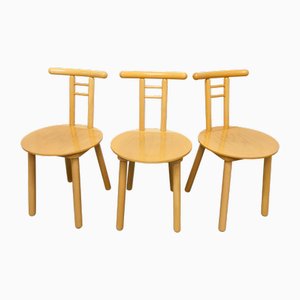 Sedie minimaliste in legno chiaro, Italia, anni '80, set di 3