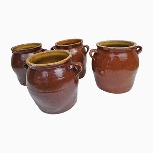 Pots Confit Antique Marron et Jaune Verni, 1890s, Set de 4