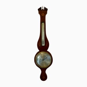 Antique George III Mahogany Shell Inlaid Banjo Barometer, 1800s