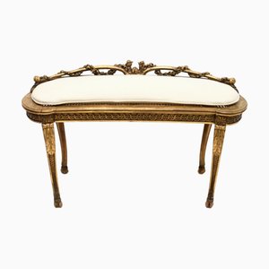 Taburete francés antiguo de madera dorada tallada, década de 1880