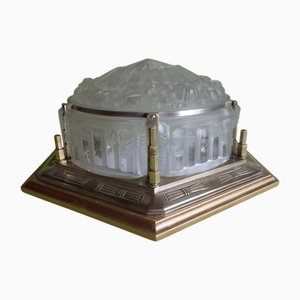 Large Art Deco Ceiling Light in Bronze Frame and Wood from the Hotel Rigi Kulm, 1930