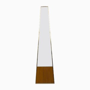 Specchio Mid-Century moderno in ottone e legno, anni '70