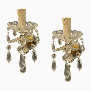 Appliques Murales Vintage en Cristal avec Perles en Verre à Facettes, 1950s, Set de 2