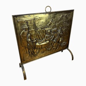 Large Victorian Embossed Brass Fire Screen, 1950s
