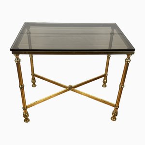 Vintage French Side Table in Brass and Smoked Glass, 1970s
