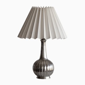 Vintage Art Deco Pewter Table Lamp with Pleated Shade by Just Andersen, 1930s